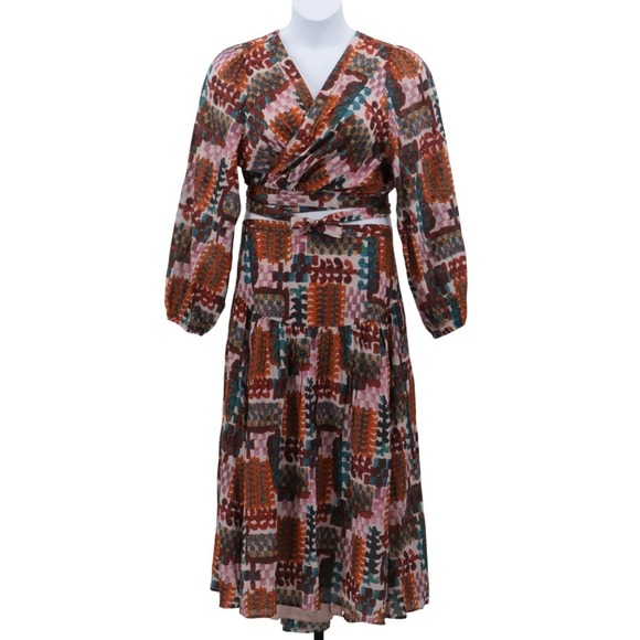 Anthropologie Multicolor Print Wrap Top Midi Skirt Set Long Sleeve Size 22W - Picture 2 of 10